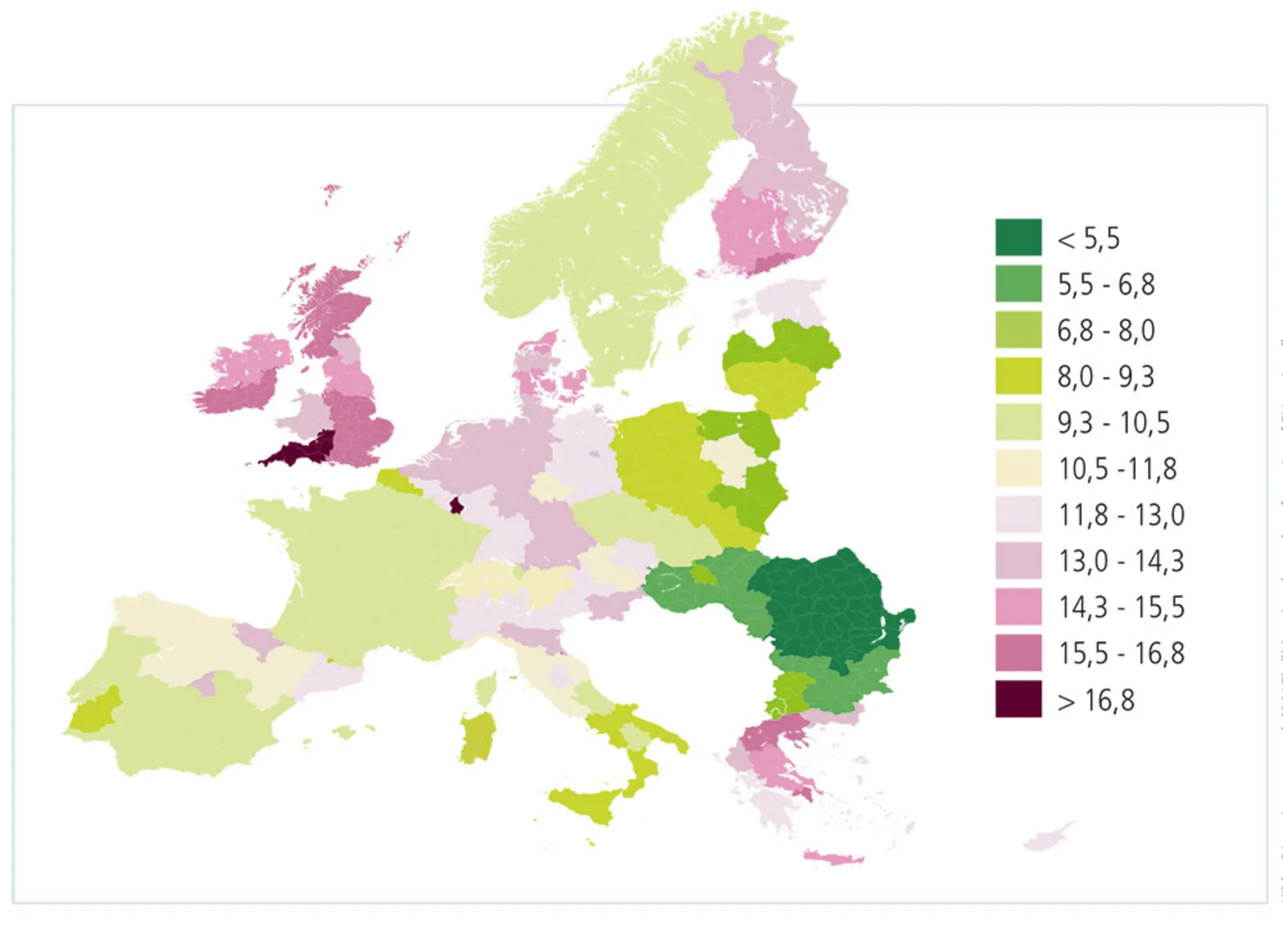 Figur 1.16: Ton CO2e pr. indbygger i Europa