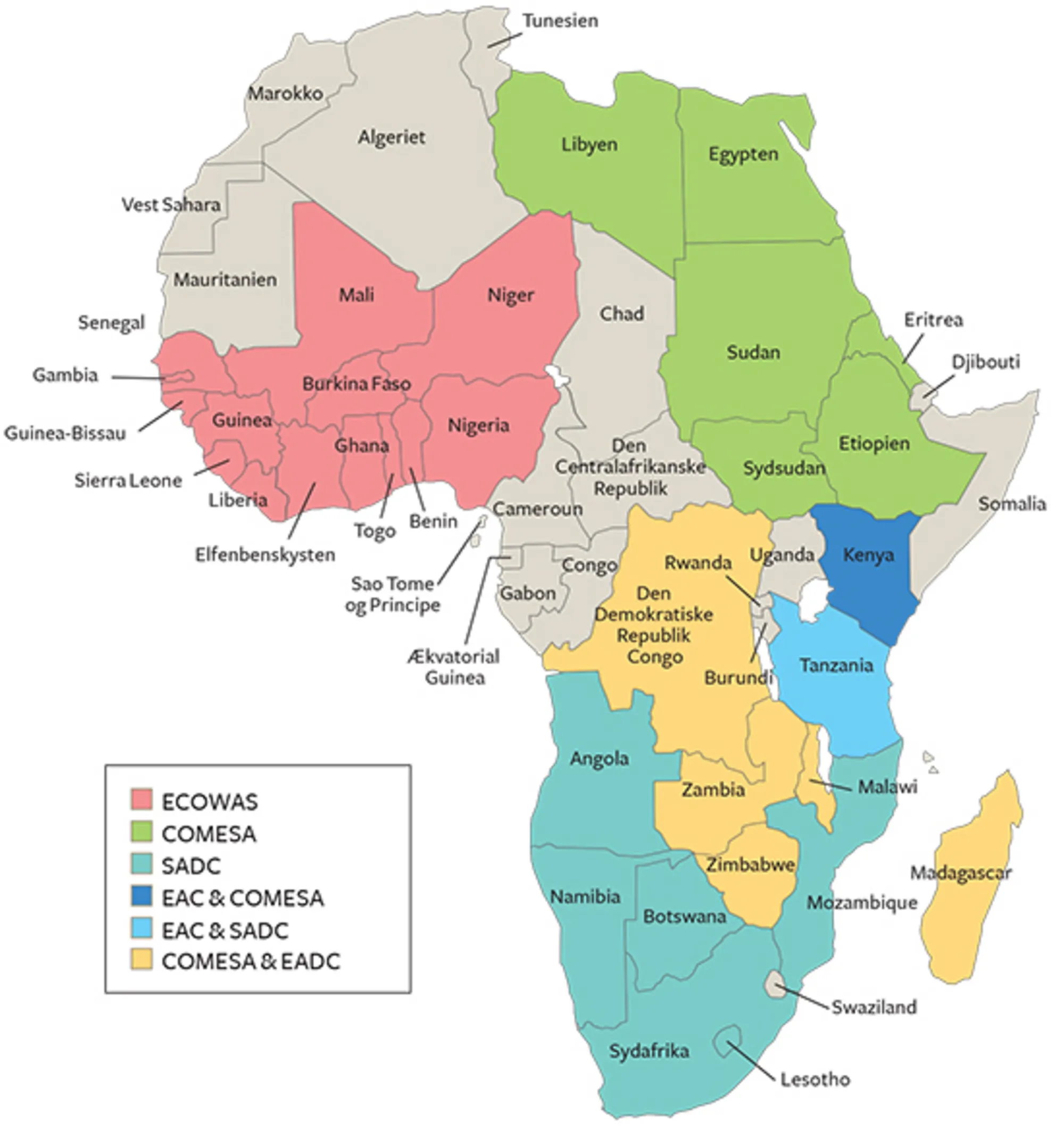 22.9 Et udvalg af overlappende frihandelsområder og toldunioner i Afrika