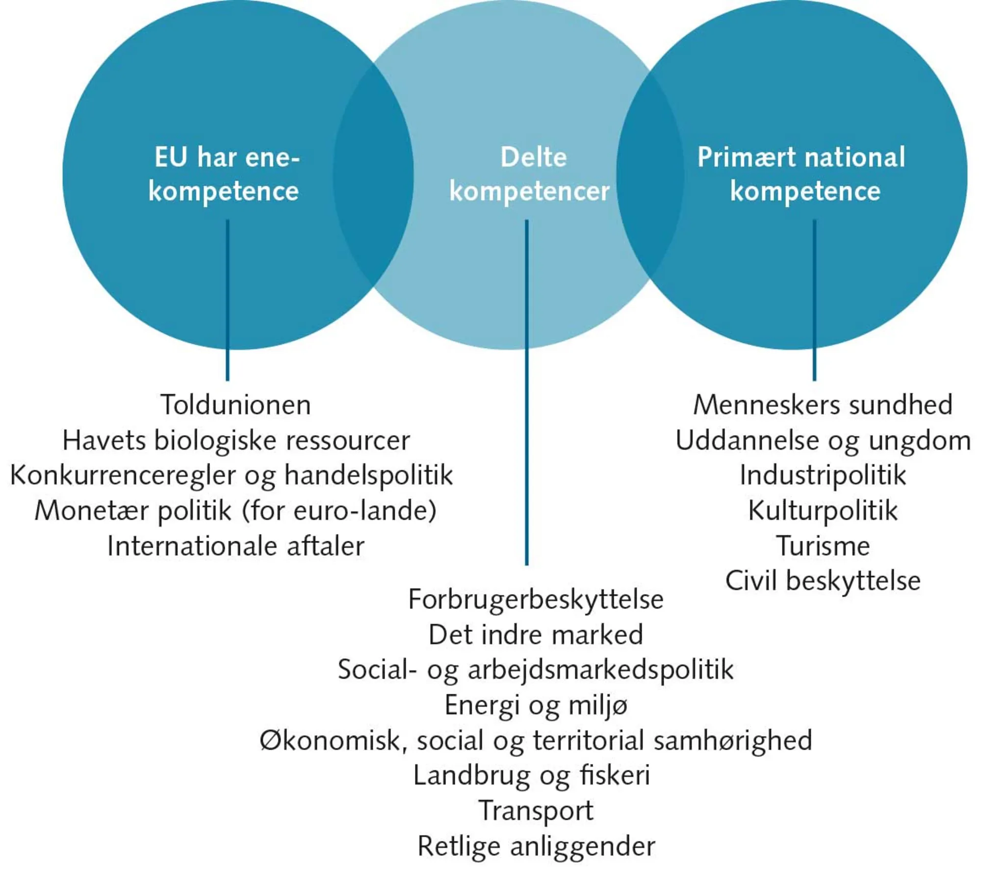 FIGUR 3.6 Fordeling af kompetencer: Hvor kan EU blande sig?