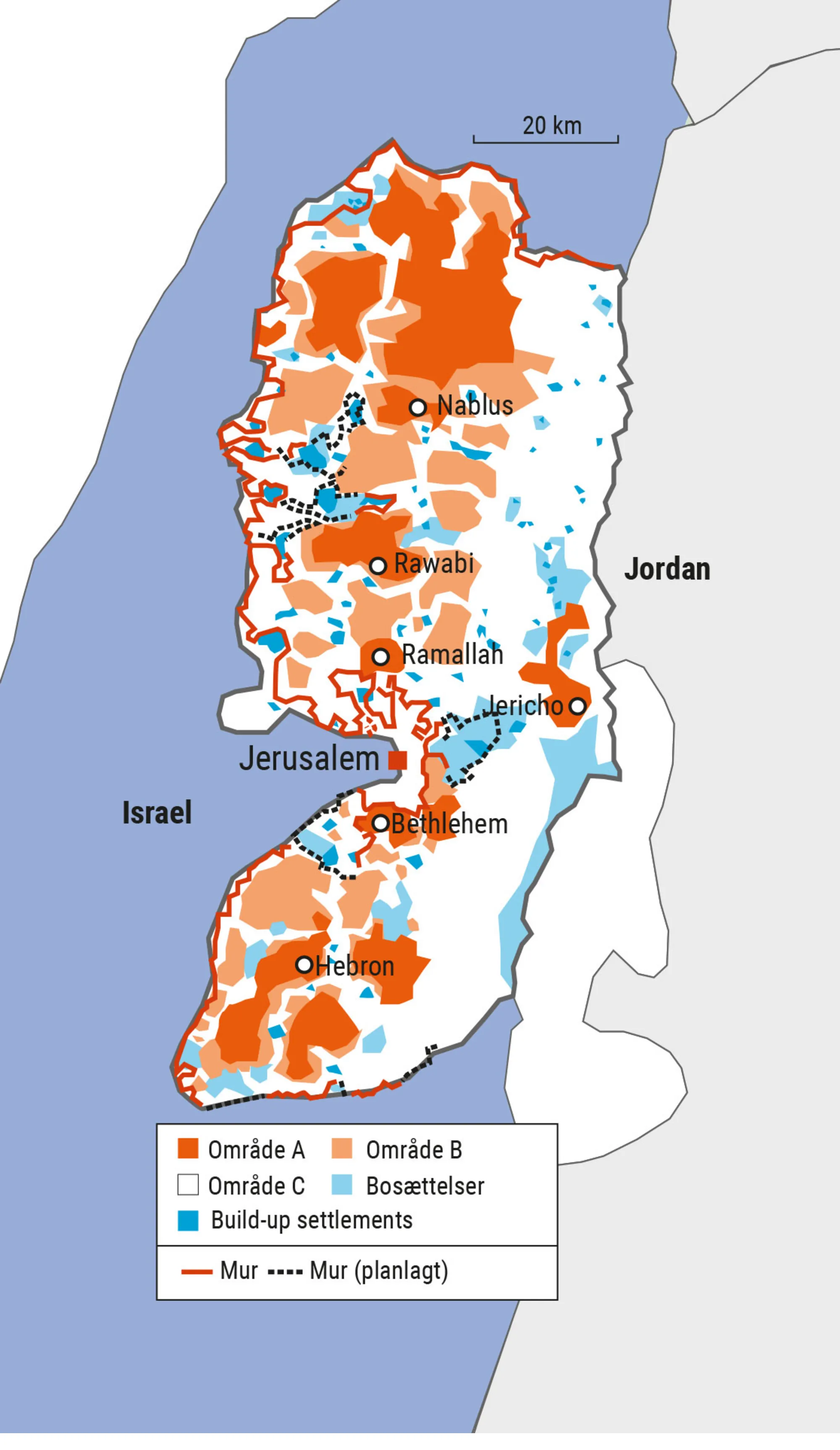 Figur 4.11. Israel og dets naboer samt Vestbreddens opdeling (b)