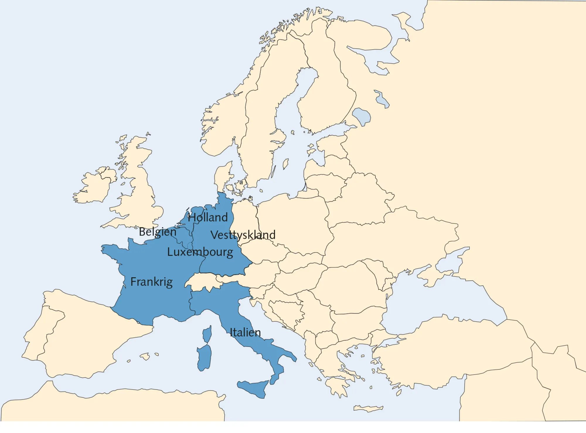 Figur 6.10 De seks oprindelige EU-lande – indfører det overstatslige samarbejde