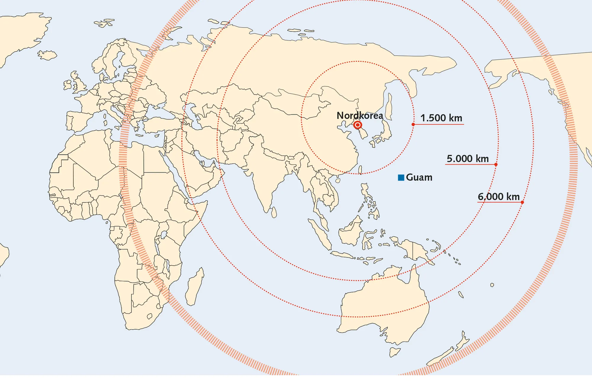 Figur 6.8 Hvor langt kan Nordkorea nå med sine atomvåben? 