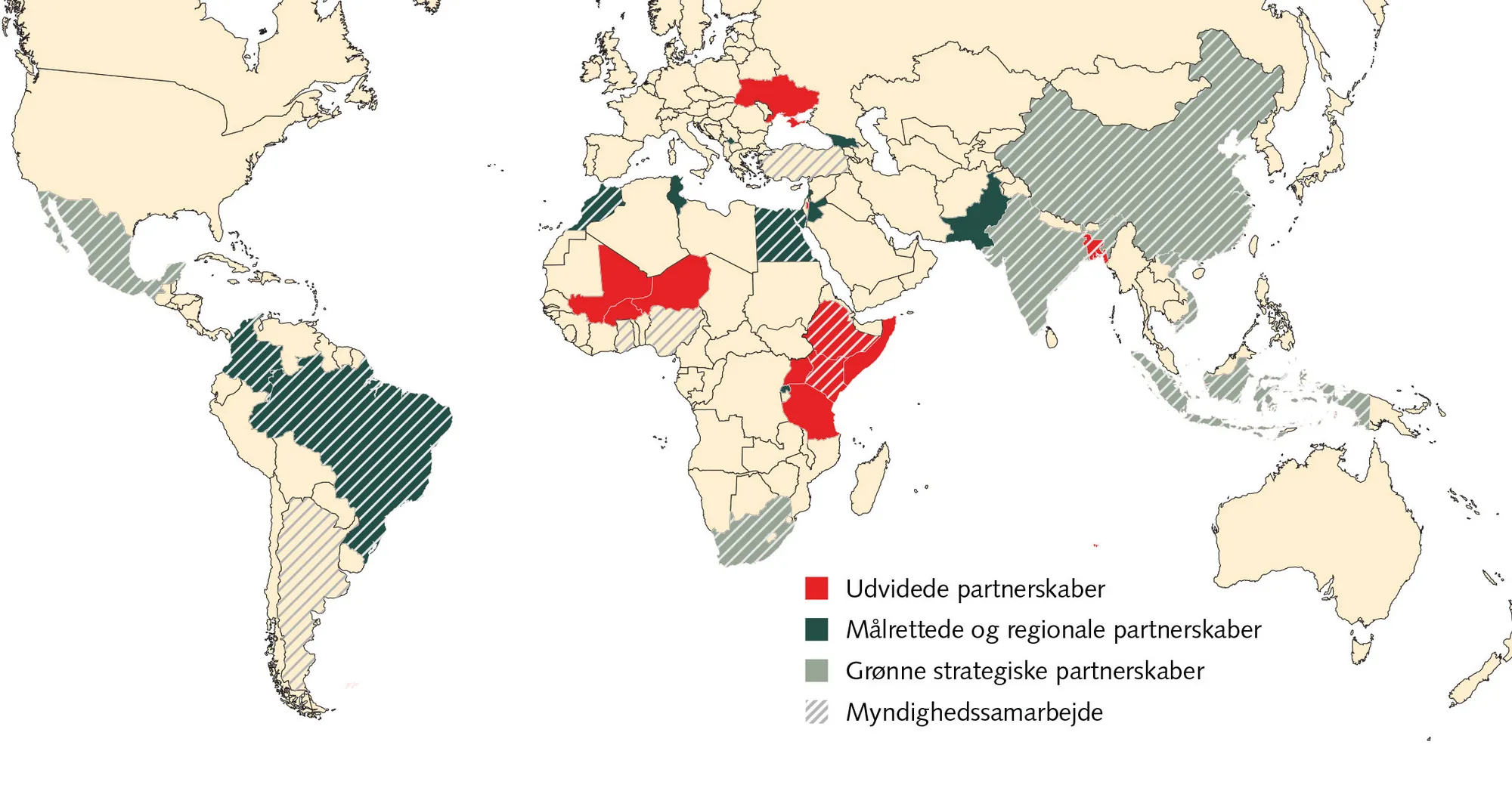Figur 8.15 Danmarks udviklingspartnerskaber i verden 2022