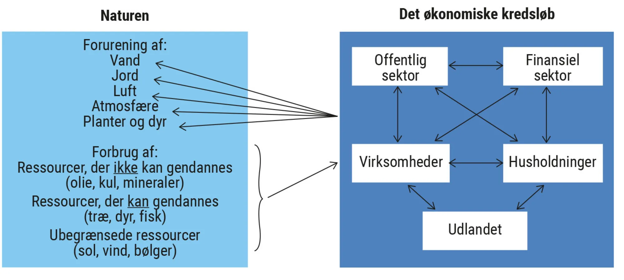 Figur 8.1. Samspillet mellem det økonomiske kredsløb og naturen
