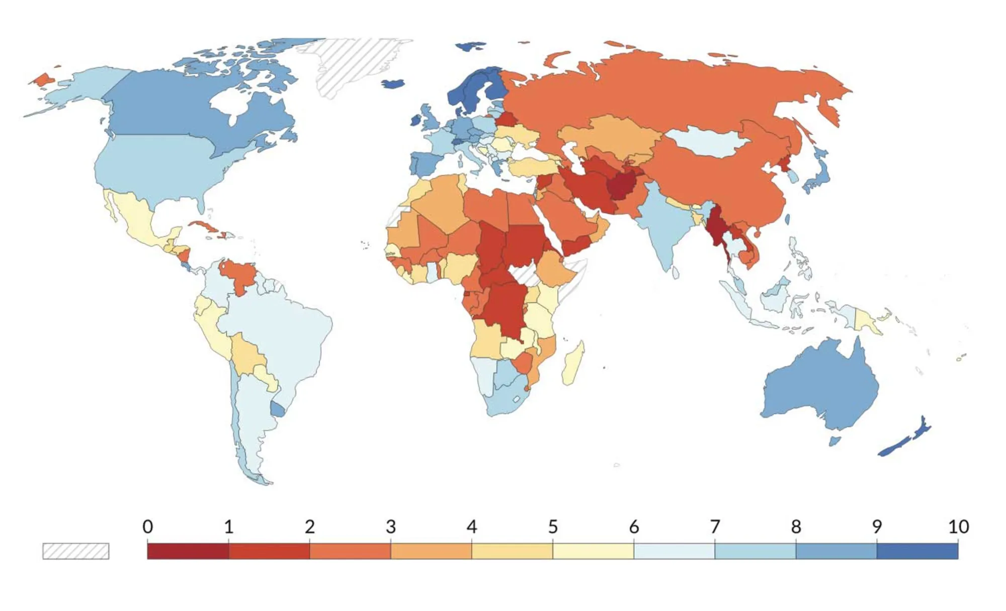 FIGUR 8.8 Indeks for graden af demokrati i verdens lande