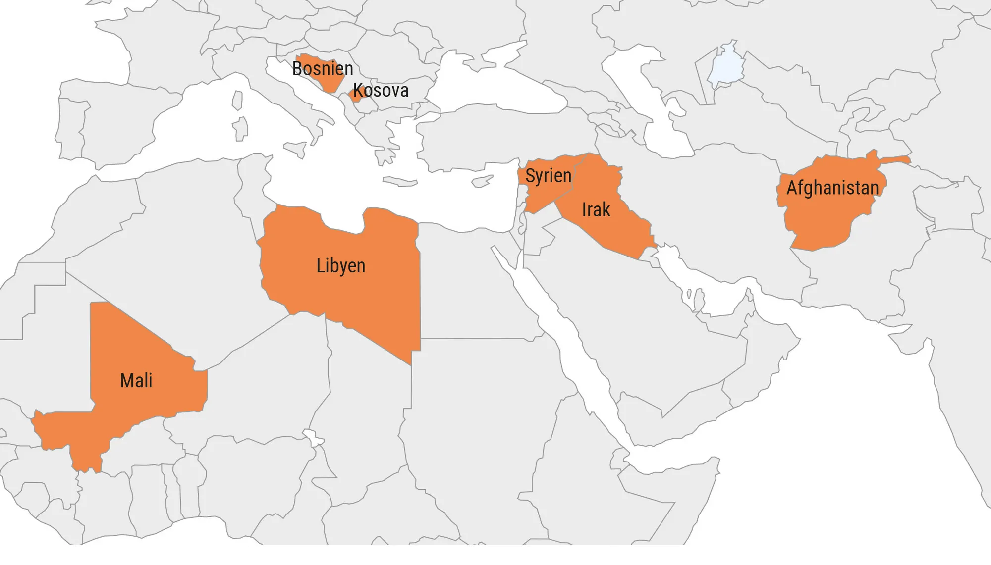 Figur 9.6. Arenaerne for Danmarks krige siden 1990