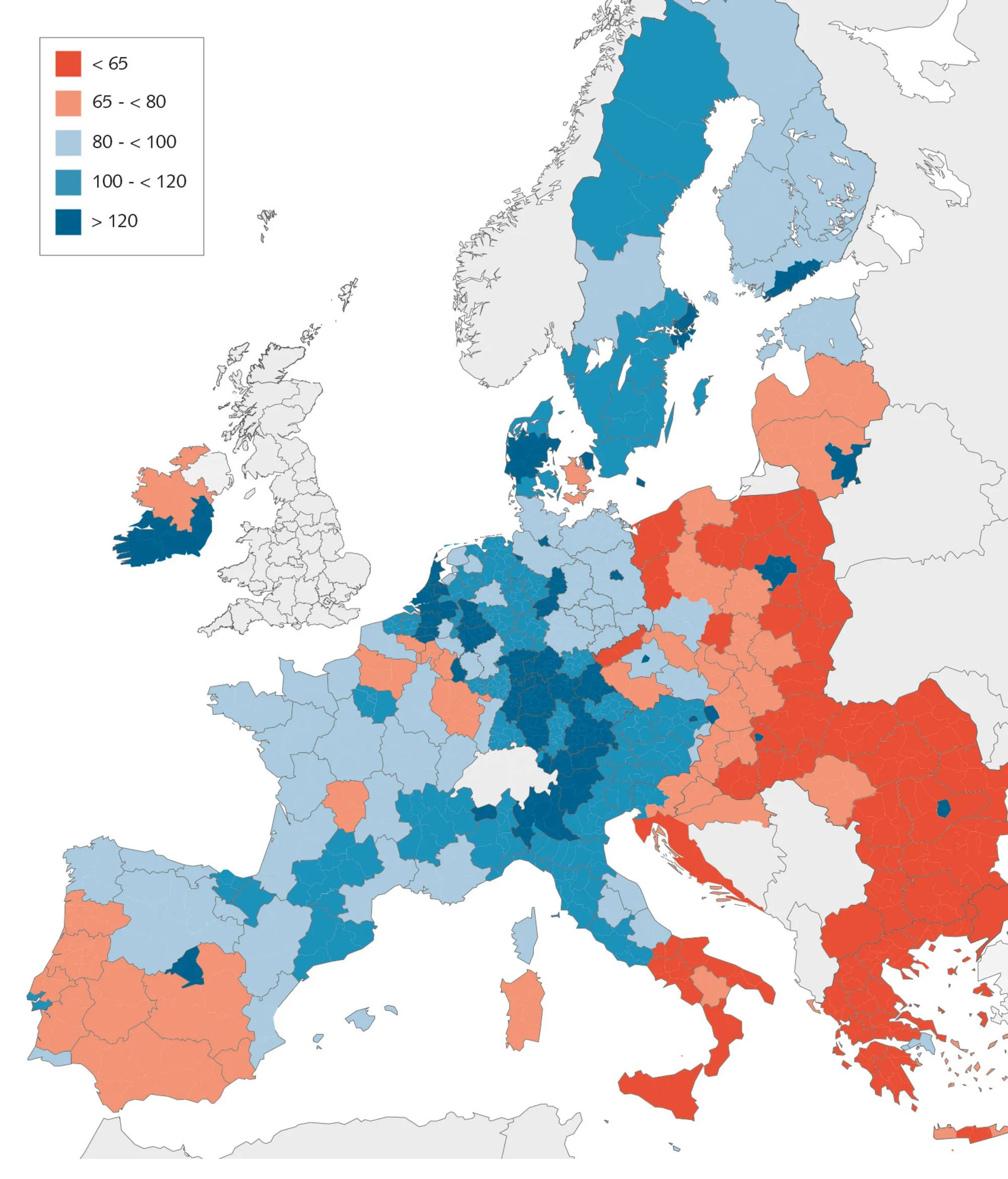 Figur 2.19: Regionerne i EU opdelt efter BNP pr. indbygger