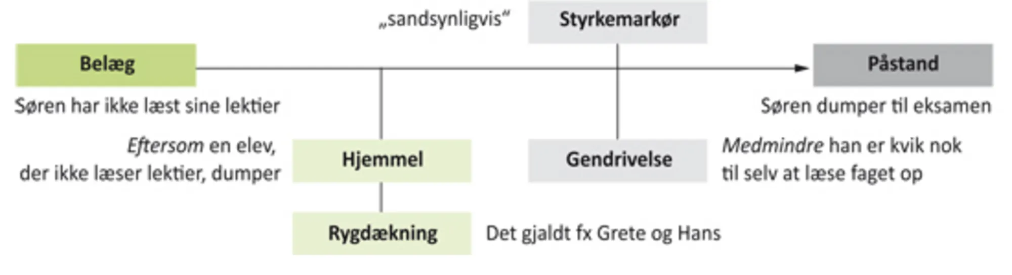 Figur 6.3 Toulmins model anvendt på et eksempel