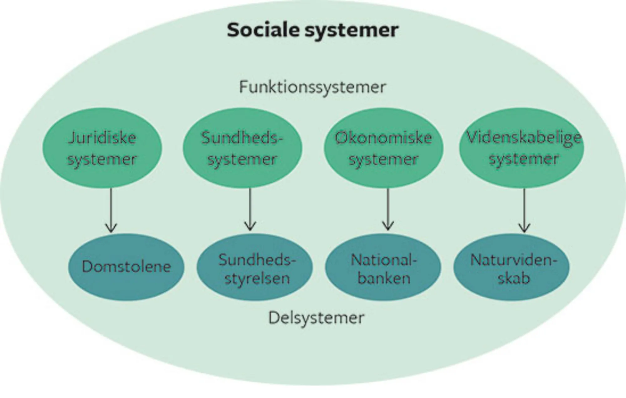 Figur 3.10 Funktionelt differentierede samfund, og eksempler på deres sociale systemer og delsysteme