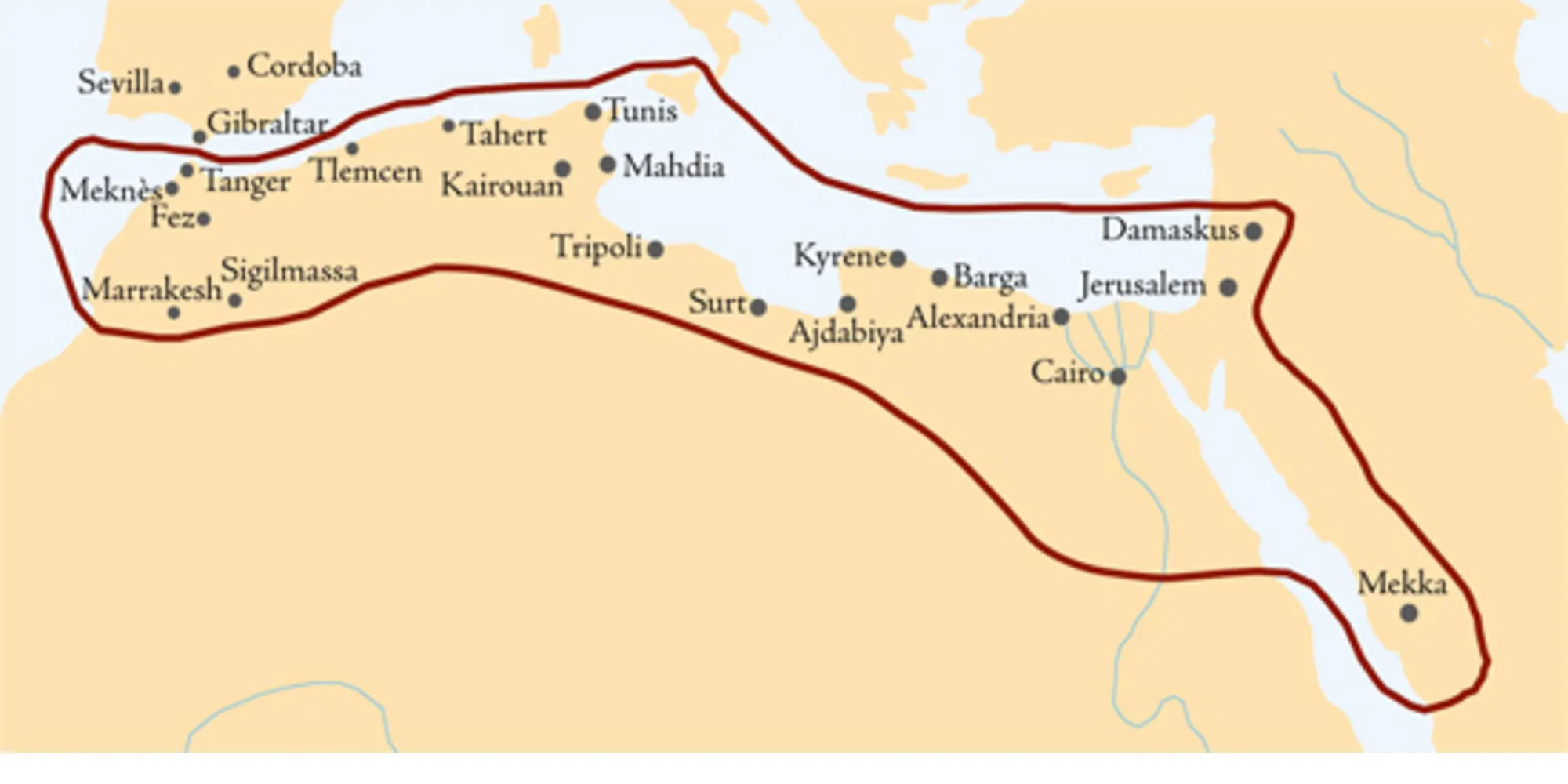 Fatimide-kalifatets største udstrækning i perioden 909-1171