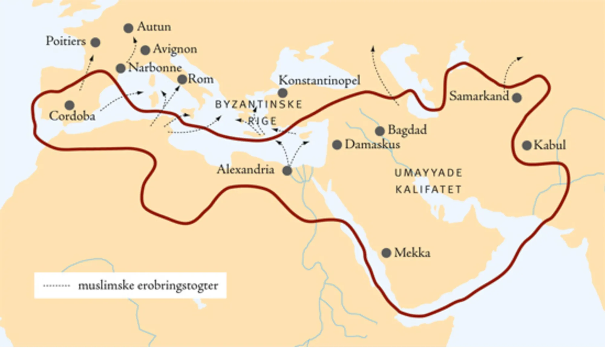 Umayyade­kalifatets udstrækning o. 750